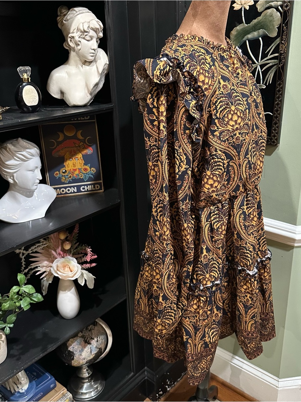 Anthropologie A Loves A Damask Print Voile Ruffle Dress – Size XL - Picture 10 of 13